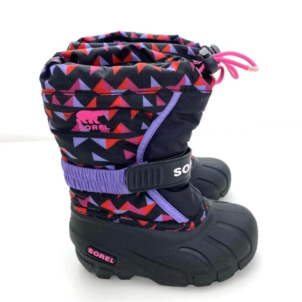 SOREL Youth Flurry Print Winter Snow Shell Boot in purple with Black 1755432010